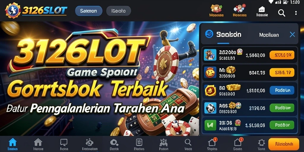 Screenshot menunjukkan tampilan antarmuka pengguna aplikasi Sportsbook 3126SLOT.