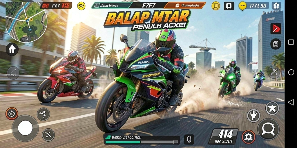 Gameplay balapan motor yang seru dan mendebarkan di F7F7.