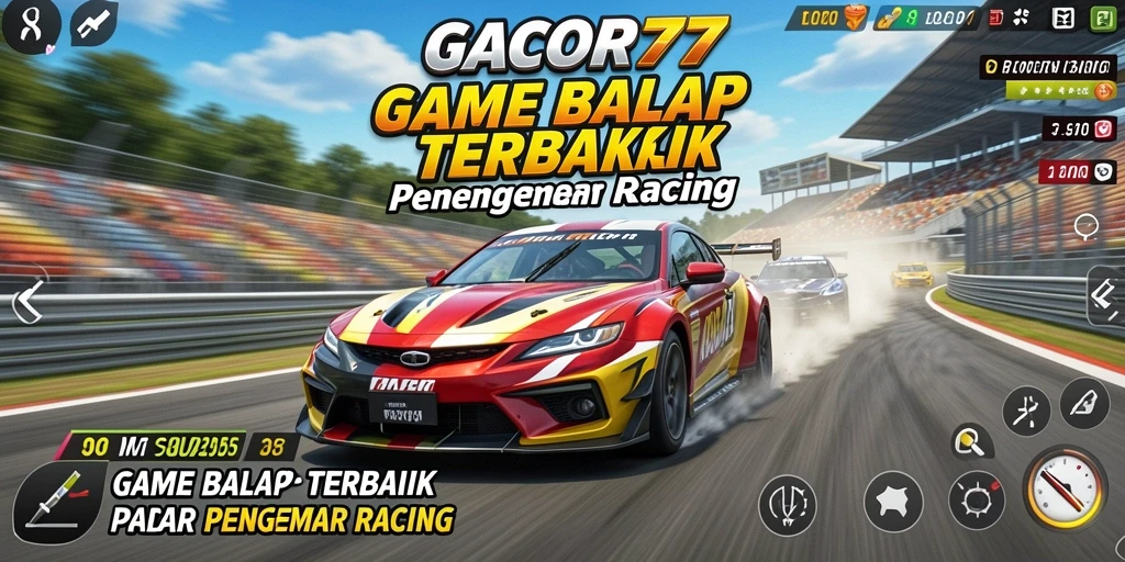 Tampilan gameplay GACOR77 dengan mobil balap dan trek yang menantang.