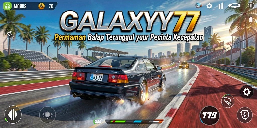 Tampilan gameplay GALAXY77 menunjukkan intensitas balapan di jalur yang beragam.