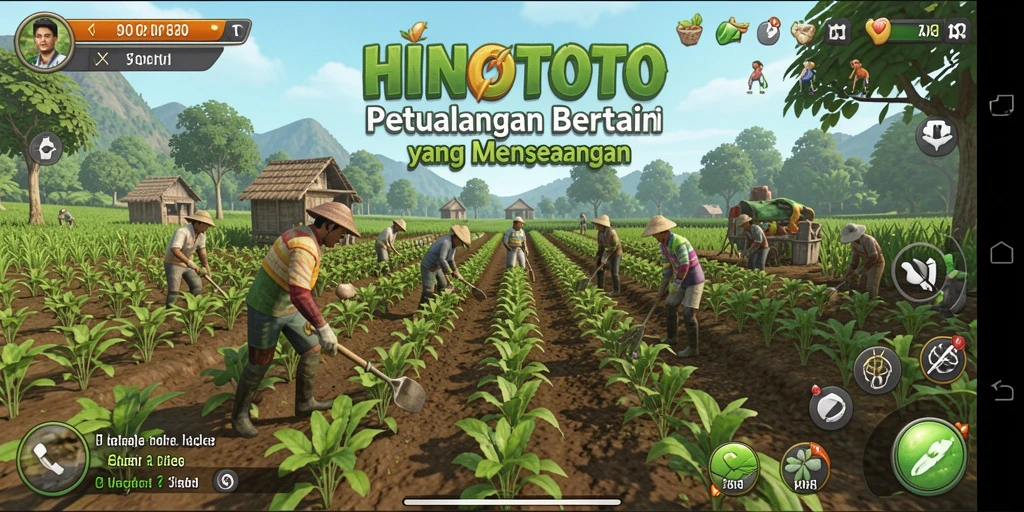 Gameplay HINOTOTO yang menarik dengan elemen berkebun dan peternakan.