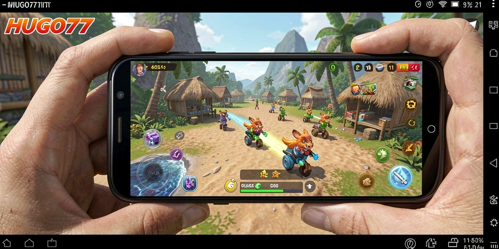 Tampilan gameplay HUGO77 dengan interaksi karakter yang mendalam.