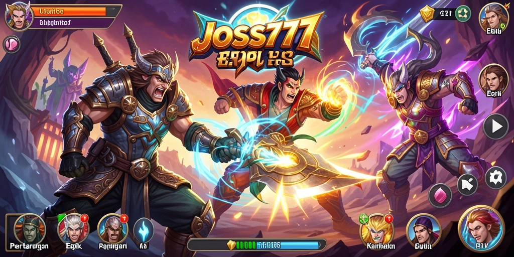 Screenshot JOSS777 menampilkan pertarungan seru antar karakter unik.