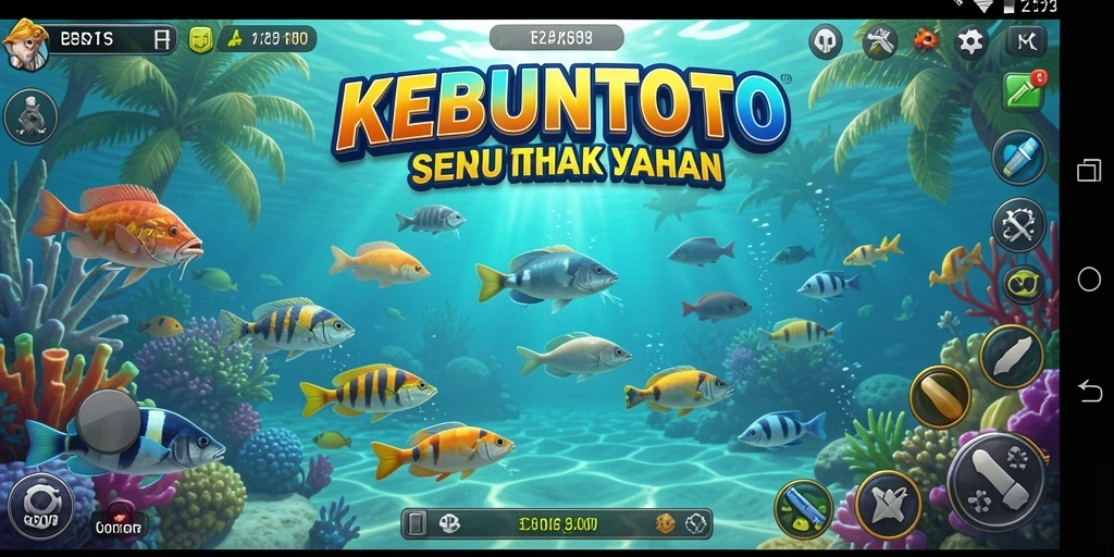 Screenshot gameplay KEBUNTOTO yang seru saat menembak ikan.