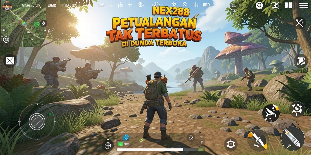 Gameplay NEX288 yang menggambarkan eksplorasi dunia terbuka yang luas.