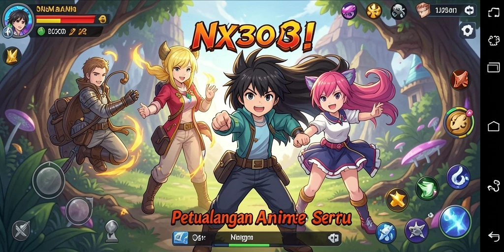 Screenshot utama NX303 menampilkan aksi seru karakter Anime.