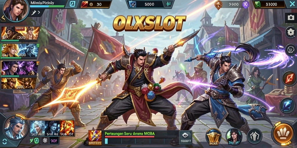 Screenshot dari gameplay OLXSLOT yang menunjukkan pertarungan seru dalam arena.