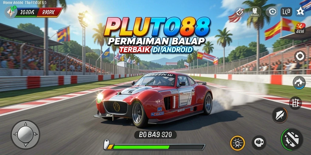 Screenshot game PLUTO88 menampilkan balapan seru dengan mobil-mobil cepat.