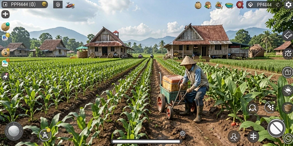 Screenshot PP444 menampilkan gameplay yang realistis dan interaktif dalam pertanian.
