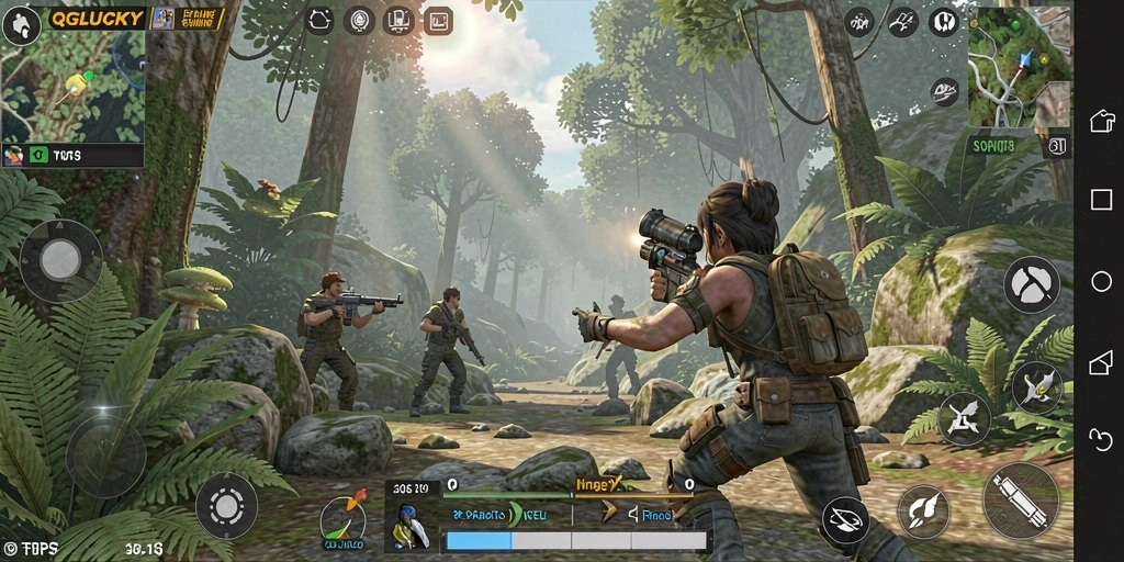 Tampilan seru gameplay QGLUCKY dalam aksi TPS.