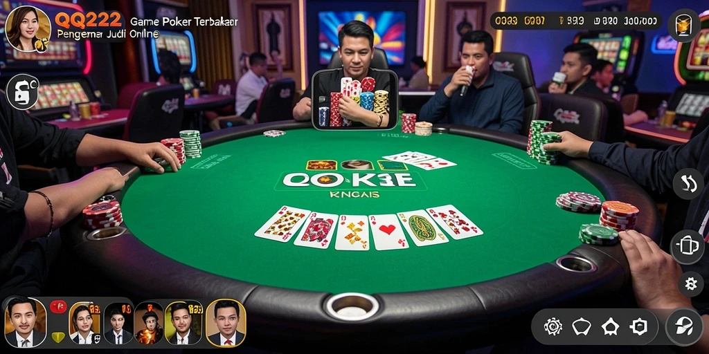 Screenshot gameplay QQ222 menampilkan keseruan bermain poker online.