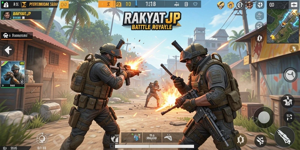 Gameplay RAKYATJP yang menegangkan dalam aksi Battle Royale.