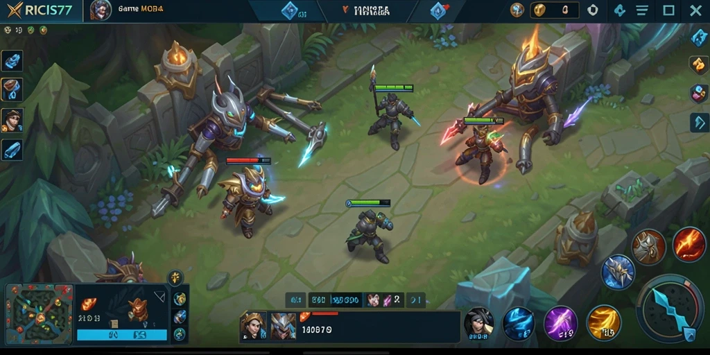 Tampilan aksi seru dalam gameplay MOBA RICIS77.