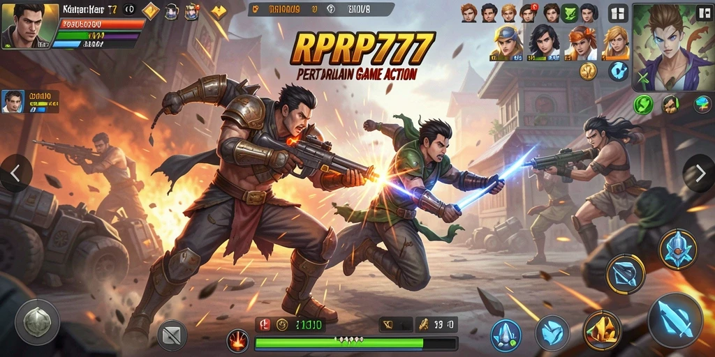 Screenshot gameplay RPRP777 menampilkan pertarungan aksi yang intens.