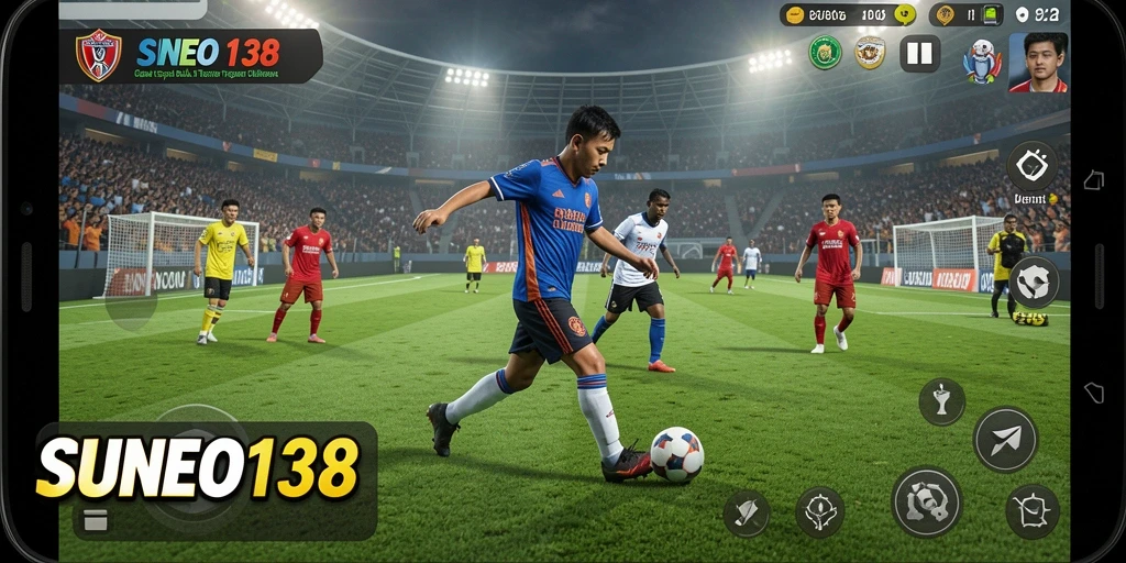 Tangkapan layar utama SUNEO138 menunjukkan aksi seru pertandingan sepak bola.