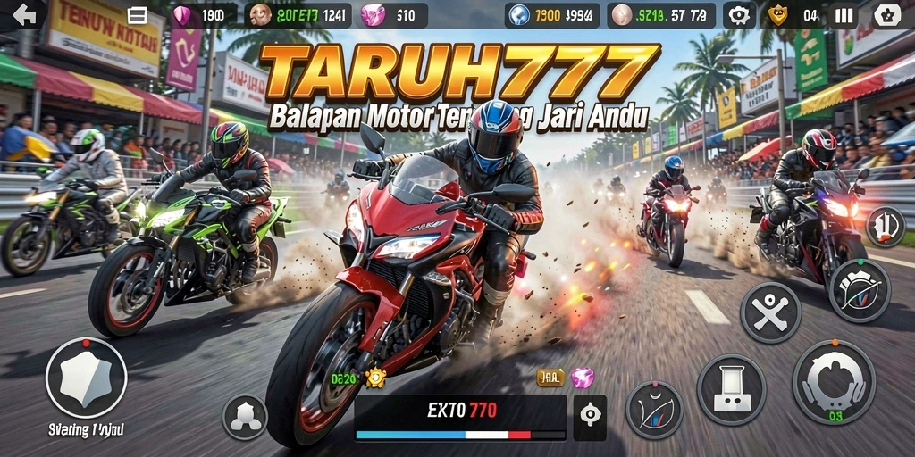 Screenshot gameplay TARUH777 menampilkan aksi balapan motor yang mendebarkan.