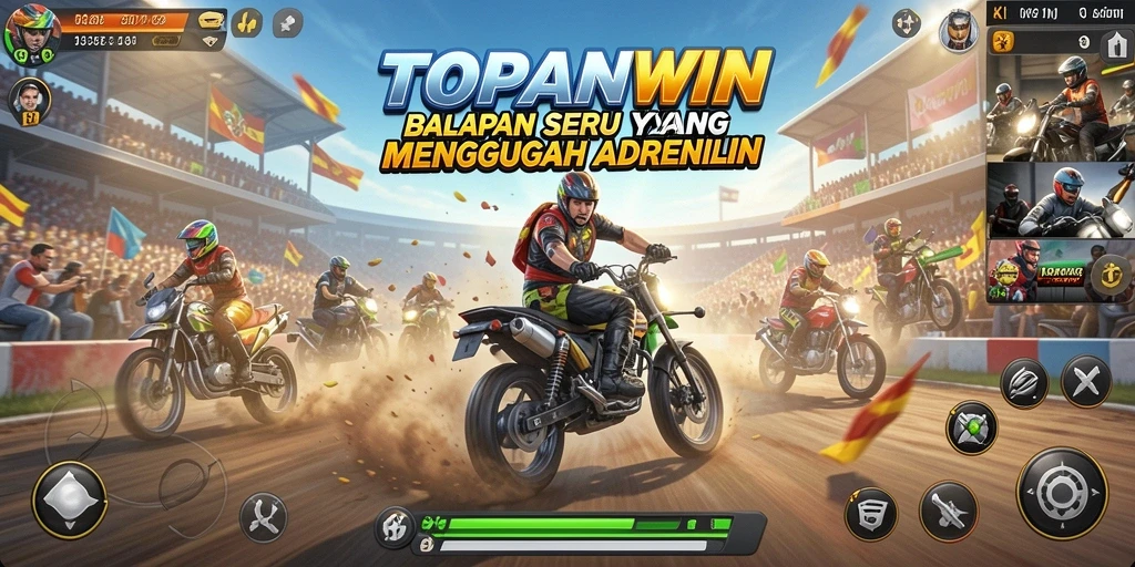 Screenshot gameplay balapan seru di TOPANWIN dengan kendaraan yang melaju kencang.