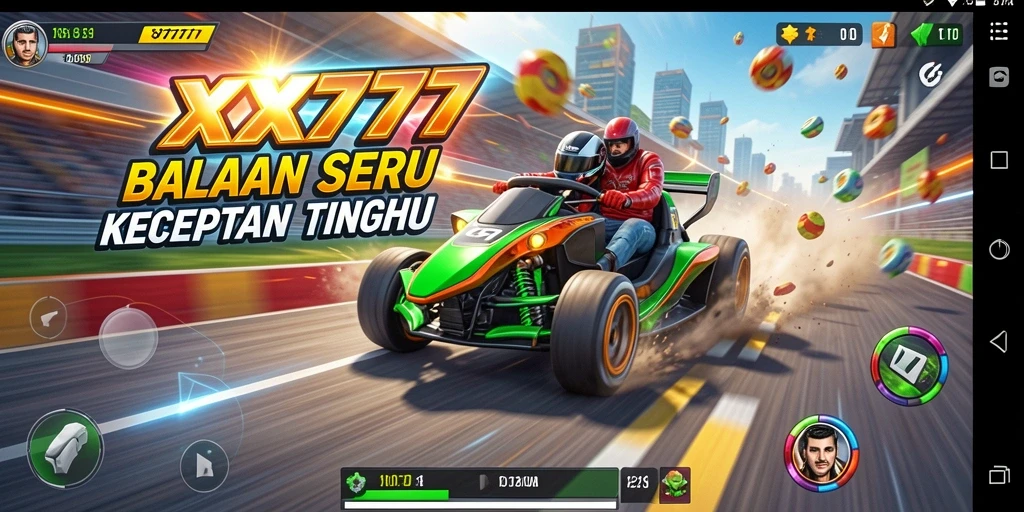 Tangkapan layar XXX777 yang menunjukkan balapan seru dan cepat.