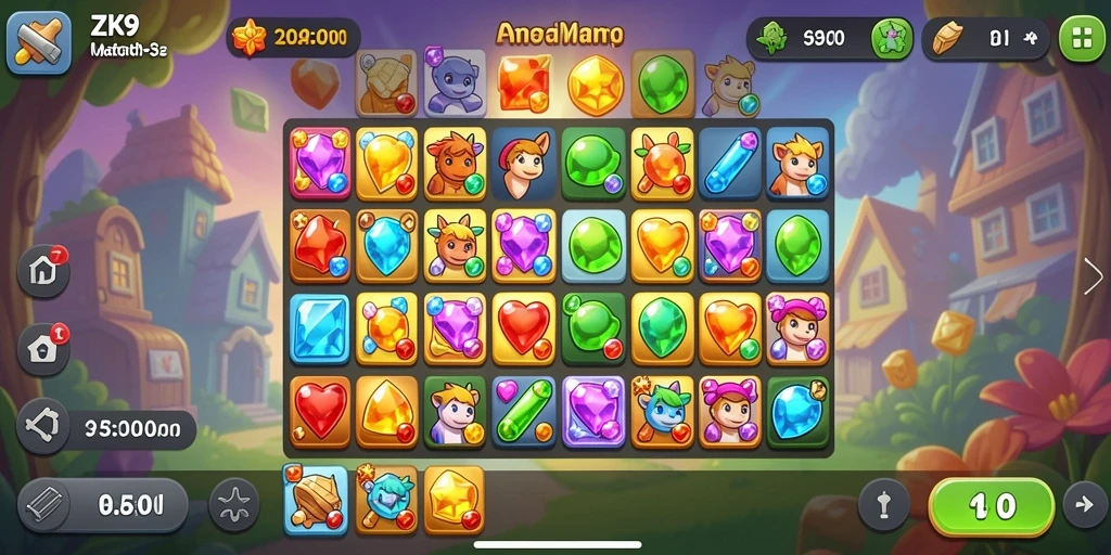 Screenshot ZK9 menampilkan gameplay Match-3 yang mengasyikkan.